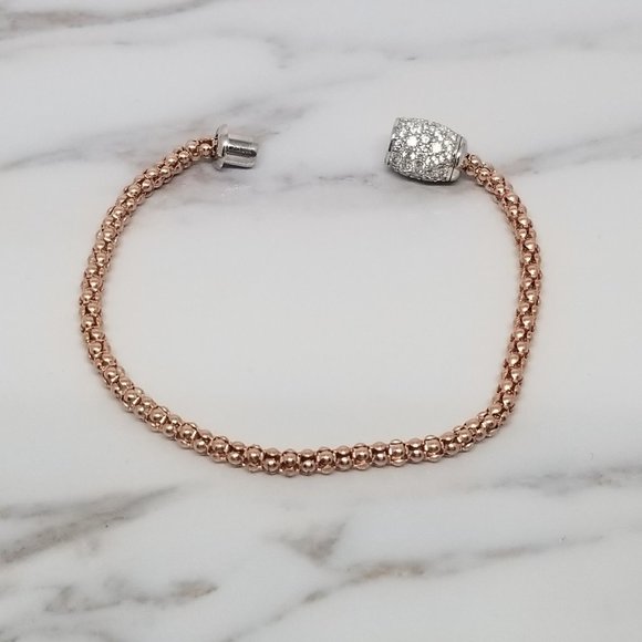 Sterling Silver Mesh Bracelet Rose Plated CZ - Picture 4 of 7